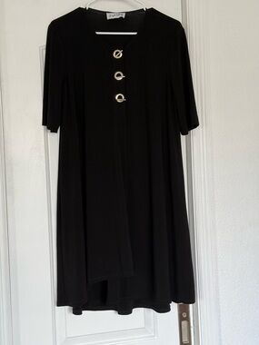 Joseph Ribkoff Black Midi Dress with Gold Accent Rings